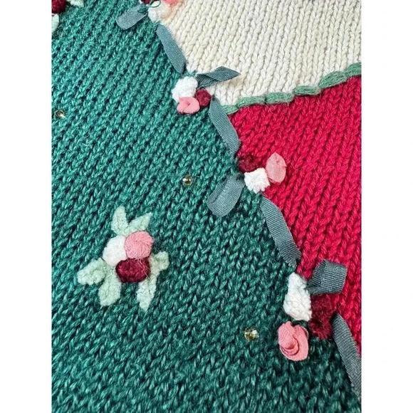 Vintage Susan Bristol Hand Embroidered Christmas Sweater Holiday Party Classic L - Picture 6 of 12